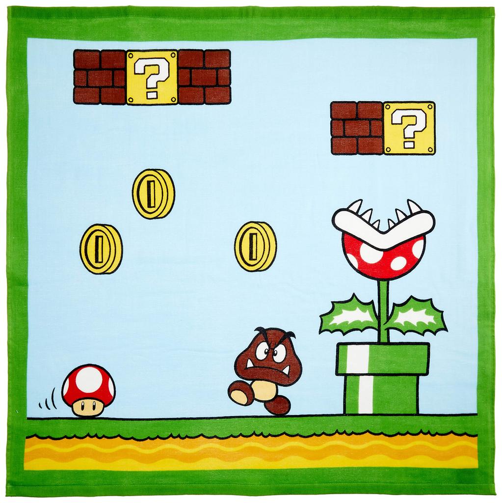 Marushin Baby Bath Nintendo First Gauze 4485006400 Towel, Mario, 90x90cm, Stage, 100% Cotton, & Pile,
