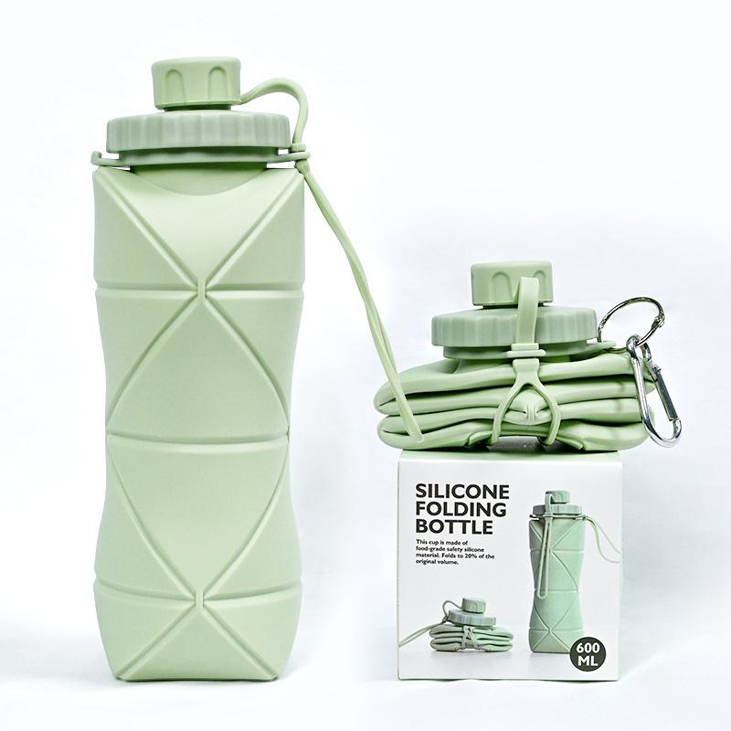600ml Outdoor Sports Travel Water Bottle Silicone Folding Portable Folding Water Bottle High Temperature Resistant Reusable