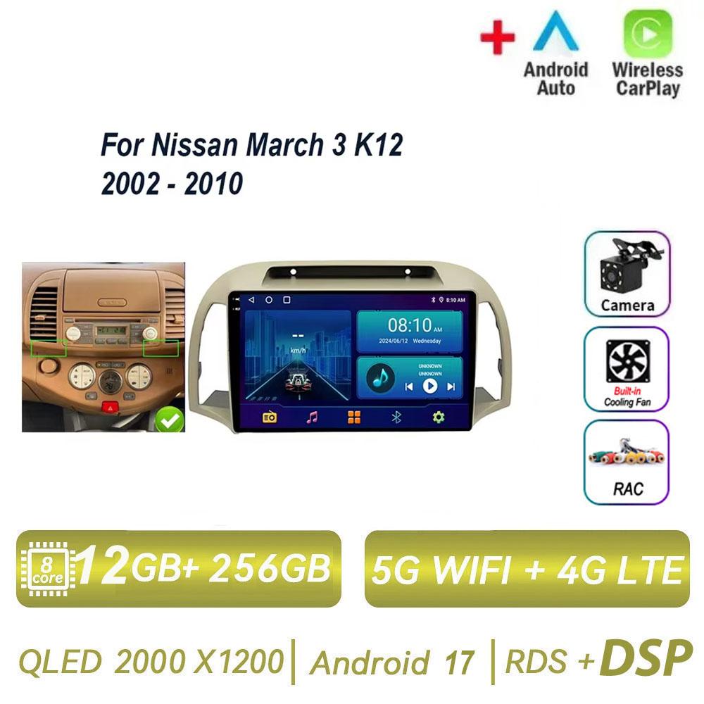 Pour Nissan March 3 K12 2002 - 2010 Autoradio Android 17 Carplay Auto Lecteur Multimédia Écran Navigation 4G GPS 2 Din