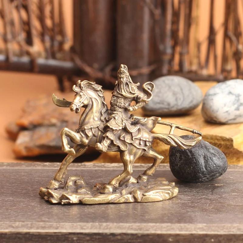Chinese Fashion Crafts Martial God of Wealth Horse Ride Brass Figurines Sculpture Lucky Fortune Crafts Ornaments Home Desktop