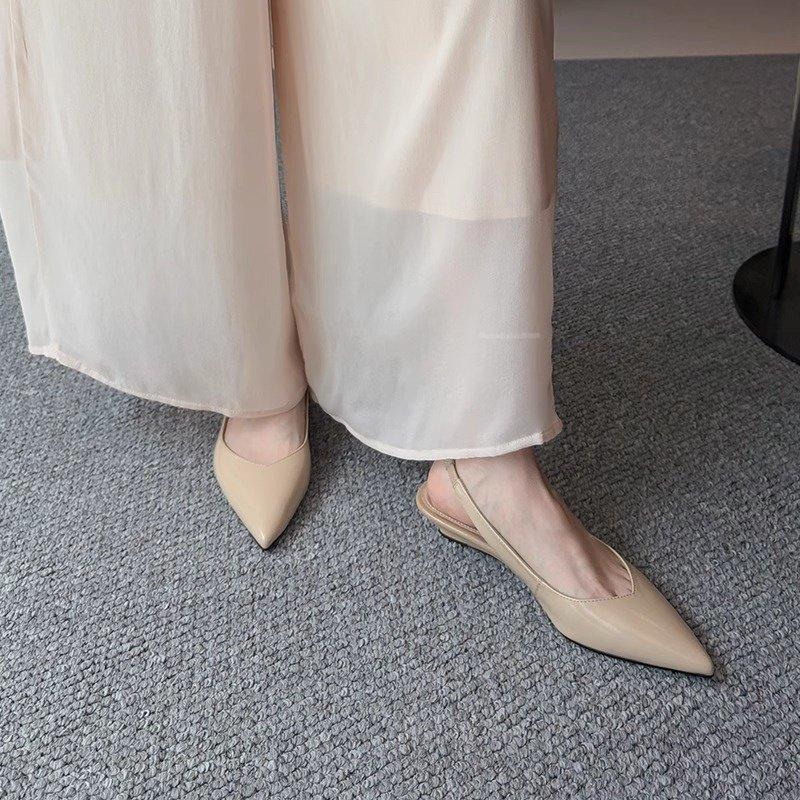 Baotou Sandals Women's 2026 New Summer Wear Temperament Low Heel Shallow Mouth Pointed Toe Wedge Shoes