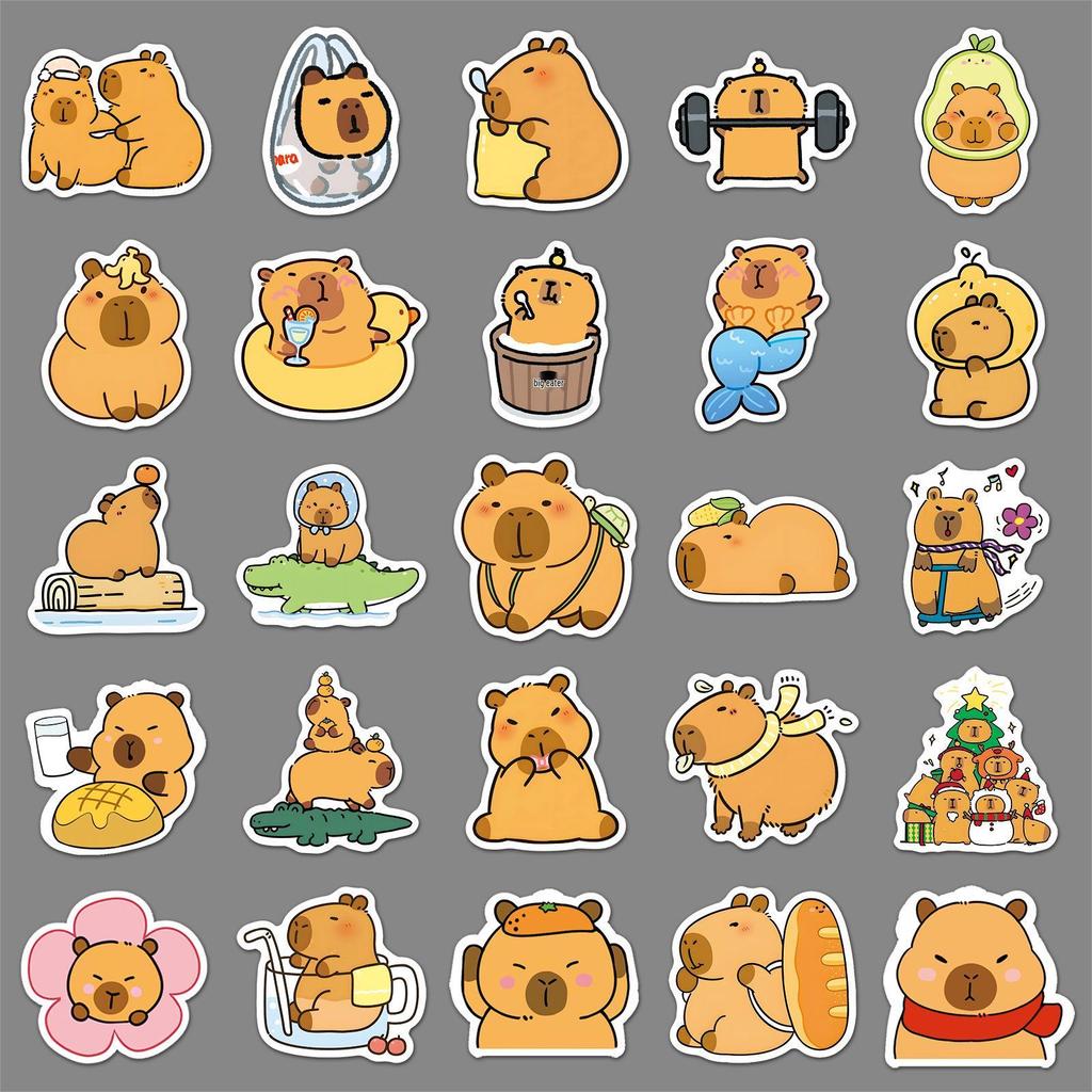100 Capybara Cartoon Stickers: Cute Animal Decorations for Water Cups, Phone Cases, and Computers