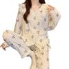 Cartoon Polka Dot Doll Collar Cloud Cotton Sweet Pajamas Ladies Loungewear Long Sleeve Set