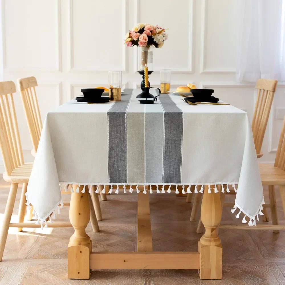 Nordic Tablecloth for Table Pastoral Decorative Linen Rectangular Tablecloth with Tassel Wedding Dining Table Cover Tea Cloth
