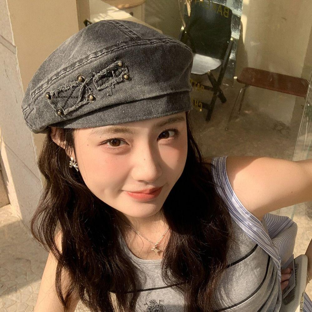 Japanese Style Painter Hat Retro Artist Cap Personality Washed Cotton Demin Berets  Unisex