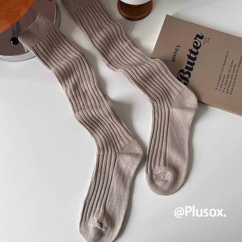 Plusox Women's Beige Cotton Over-the-Knee Warm Socks - Autumn/Winter Collection