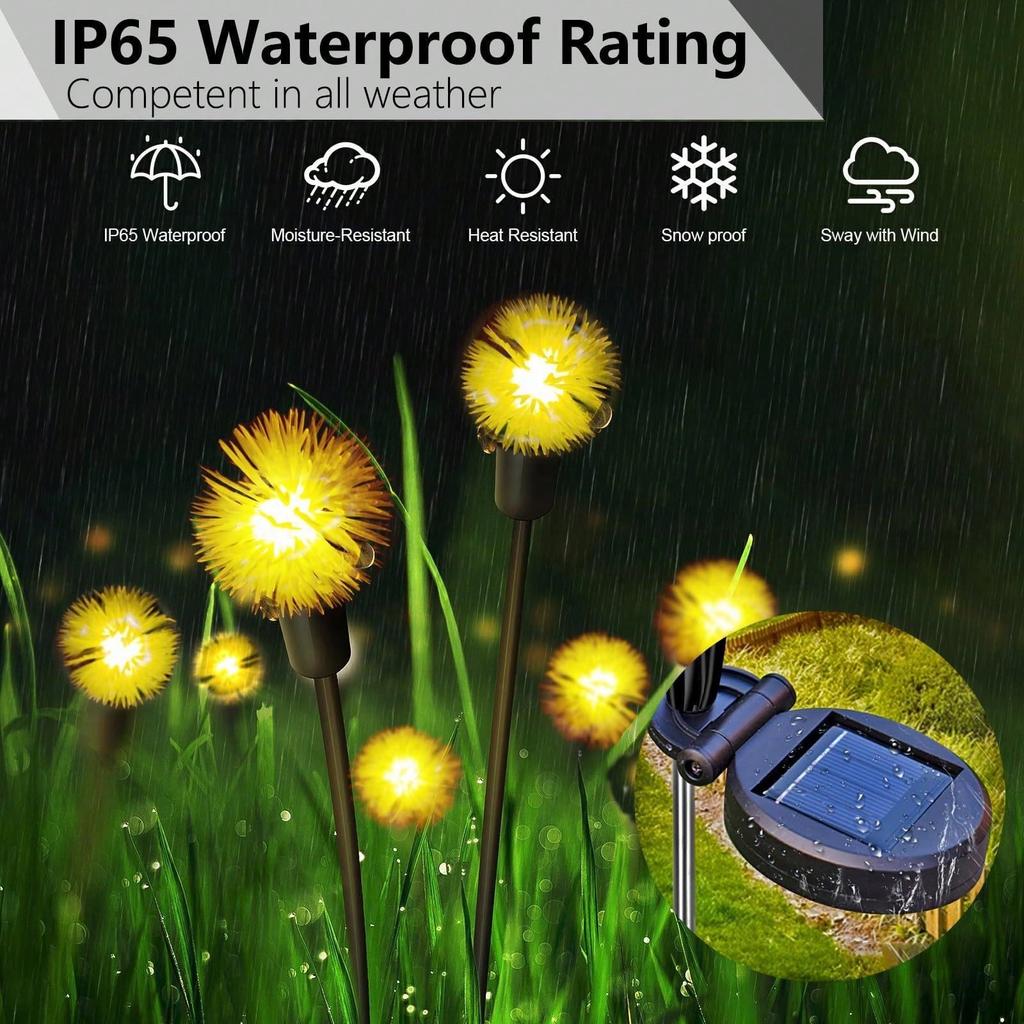 Löwenzahn Solarleuchten-Set Gartendekoration Warmfarbige LED-Leuchten Außen Wasserdicht Sonnenschutzstoff Gartendekoration Feiertagsgeschenk