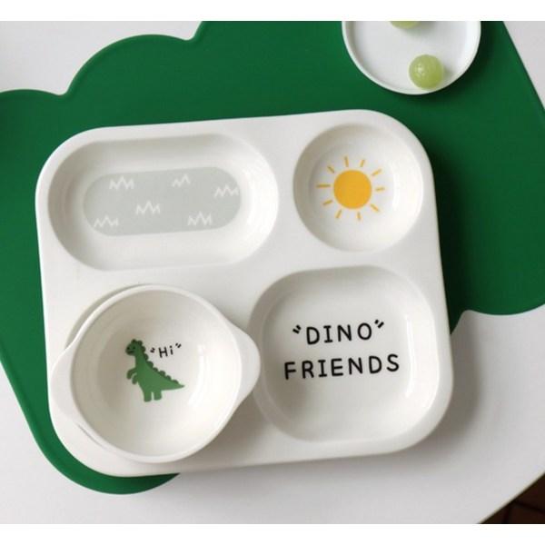 Doho Dino Friends 4dílná sada dětského nádobí, talíř + talíř na sdílení + praktický míč S + M, smíšené barvy, Oblíbené korejské rodičovské předměty