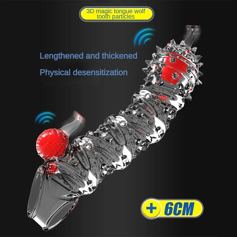 Male Extend Sleeve Penis Extender Vibrate Reusable Condoms Enhancer Sex Toys For Men Delay Ejaculation Cock Nozzle