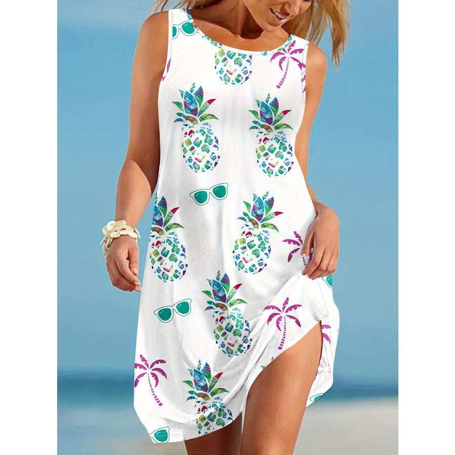 Sleeveless Dress Women O Neck 3d Print Midi Dresses Comfortable Plus Size 8XL Beach Clothing