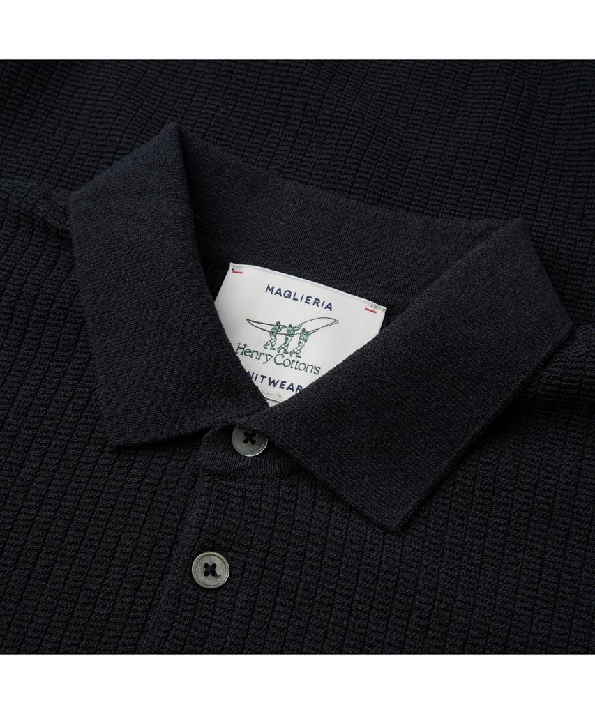 Henlikoteun Long Sleeve Textured Polo Knit Ahwas26611Bkx