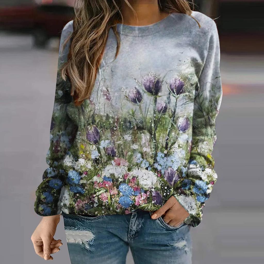 Women's T-Shirts Beautiful Flower and Bird 3D Printed Women's Long Sleeve T-shirt