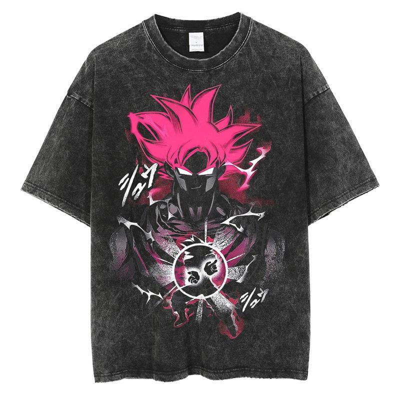 Summer Printed Cartoon Anime Shirt Street Dragon Ball Casual Short Wash Retro T Graphic Hip Hop Cotton 2XL