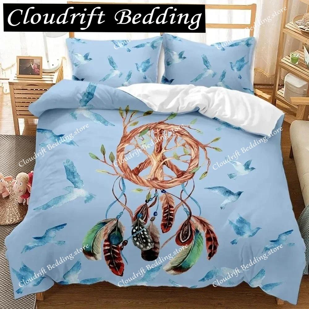 3D Print Dream Catcher Duvet Cover Feather Purple Dream Catcher Bedding Symbol Exotic Polyester Double Queen King Quilt Cover