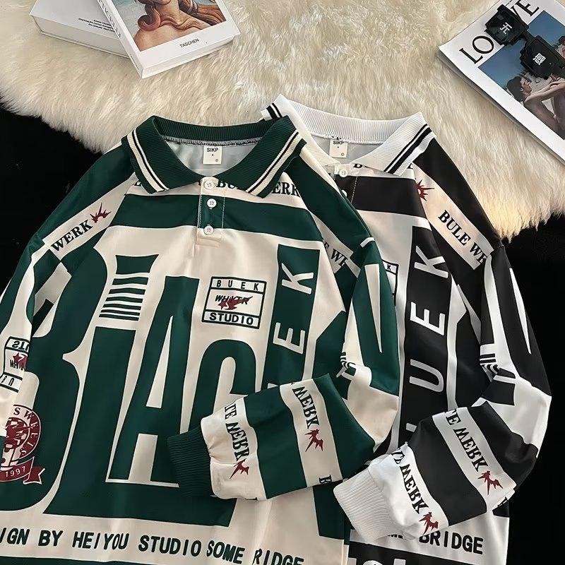 American High Street Polo Neck Sweater Men'S Spring New Thin Niche Retro Hiphop Long-Sleeved Top