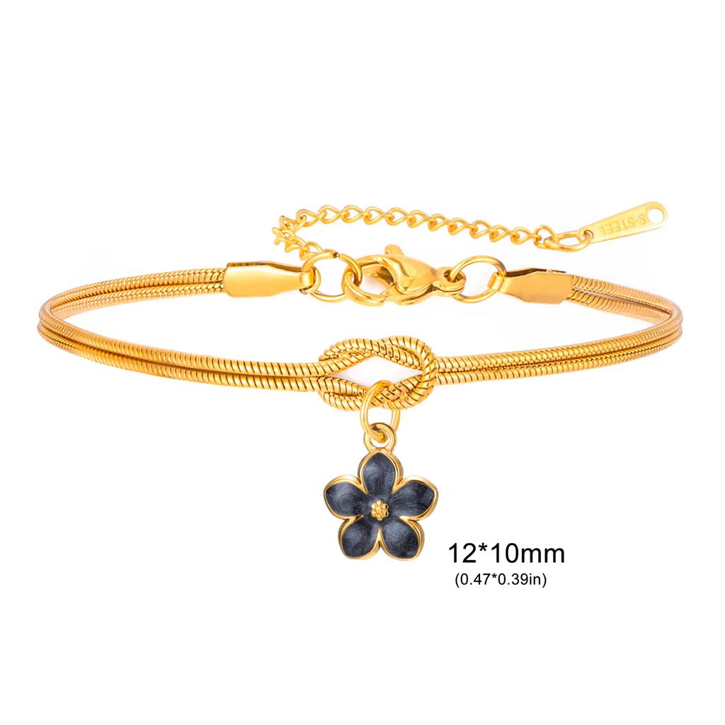 Enamel Daisy Flower Charm Bracelet Gold Color Stainless Steel Adjustable Love Knot Double Snake Chain Women Fashion Jewelry Gift