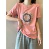Plus Size Women's Clothing Chinese Style Summer Retro Sweet round Neck Chinese Knot Button Fashion Girlish Style Casual Short Sleeve T-shirt L-4XL