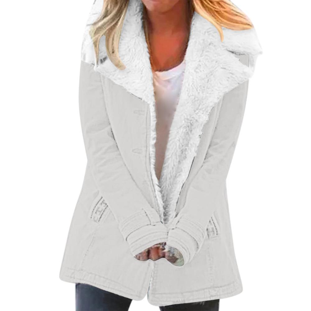 Women's Lapel Fleece Lined Coat Long Sleeve Thick Warm Sherpa Lined Casual Winter Outerwear Jacket