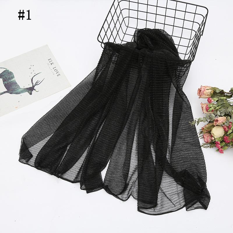 Solid Color Pleated Hijab Scarf Elegant Sparkly Head Wrap Women Casual Windproof Shawl Bandana Outdoor Travel Beach Towel