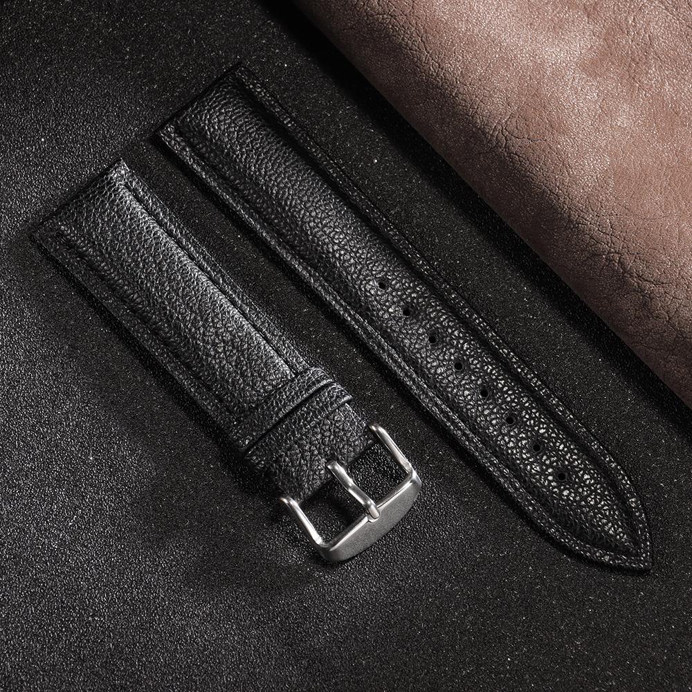 Handmad Soft Watchband Lychee Pattern Black Strap 12mm 14mm 16mm 18mm 20mm 22mm Vintage Cowhide Bracelet for Men Women Bracelet