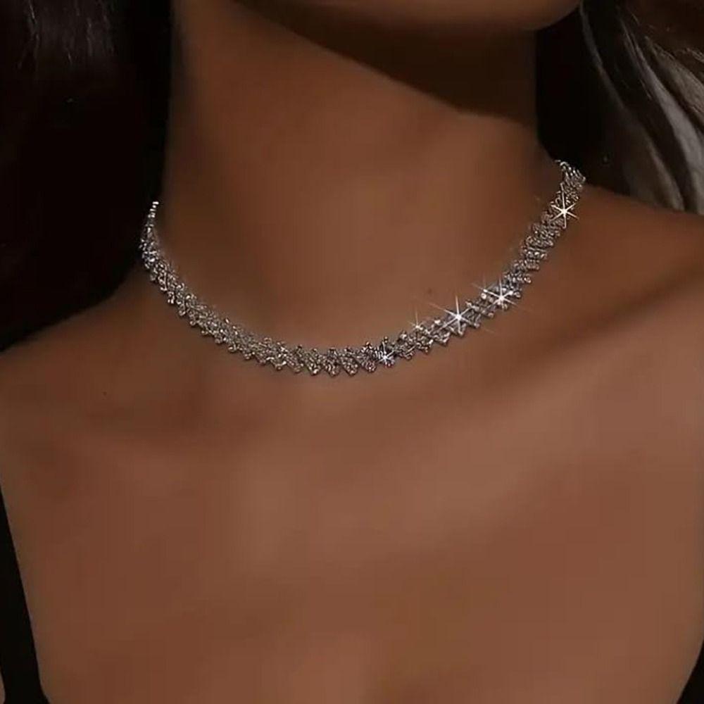 Full Rhinestone Sparkly Necklace Luxury Crystal Chain Jewerly Shiny Prom Party Collar Bridal