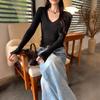Melanoid V-Neck Coffee T-shirt: Women's Slimming Long Sleeve Base Layer for Autumn/Winter