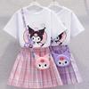Girls' 2024 Summer JK Style Skirt Set: Korean Cartoon Top with Pleated Skirt Two-Piece Trendy Outfit