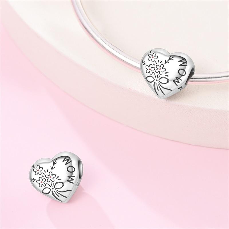 Original Copper Charm Bead Mother'S Day Love Heart Family Charm Bead Pendant Fits Bracelet Womens Jewelry Gifts