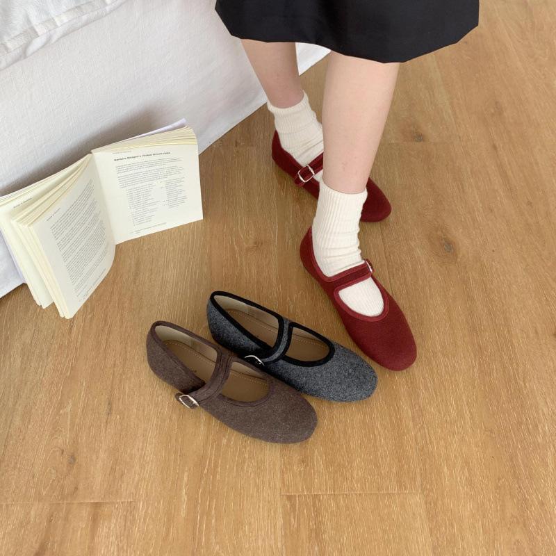 Retro flat-bottomed suede Mary Jane single shoes fairy shoes 2025 new spring, autumn and winter red gentle evening shoes