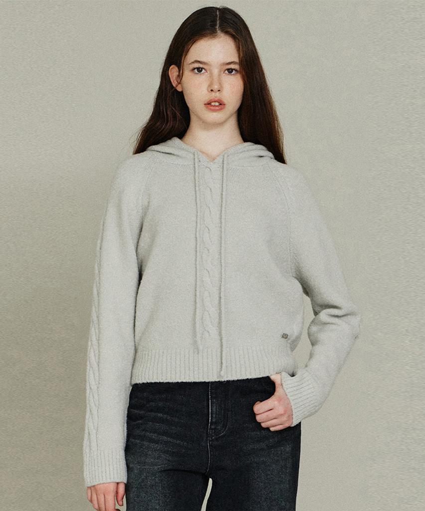 ITOV SEOUL Boucle Cable Hoodie Knit Lg