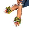Flat-bottomed sequined cool slippers women's summer new square head wear large size 44 one-word slippers