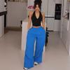 Akiyo Studio American Vintage Blue Wide-Leg Pants Women Design Loose Straight Mop Long Pants
