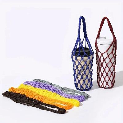 1pc Handgemachte Mesh Tasche Wiederverwendbare Getränke Halter Kaffee Tasse Halter Tragbare Trinken Träger Dekorative Mesh Tasche