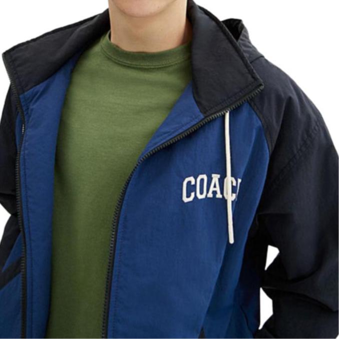 Coach SS24 Color Block Hooded Zip Long Sleeve Jacket Men jackets Blue CT736-NV-BL