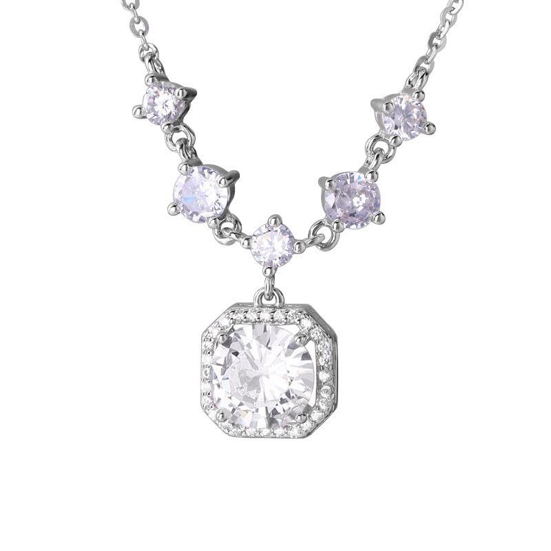 Light luxury square diamond necklace female niche design high-end collarbone chain exquisite light luxury versatile fashion chain