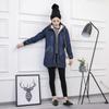 Women's Plus Size Hooded Denim Cotton Coat with Fleece Lining - Korean Style, Mid-Length, for Autumn and Winter.