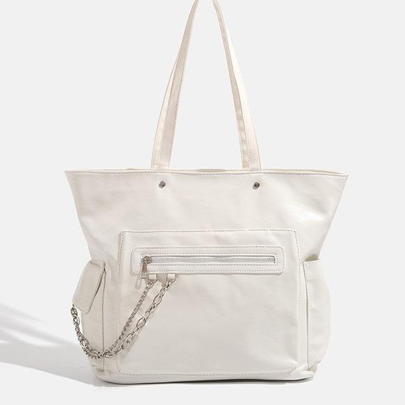 Simple retro large-capacity student class commuting tote bag, new high-texture chain shoulder handbag