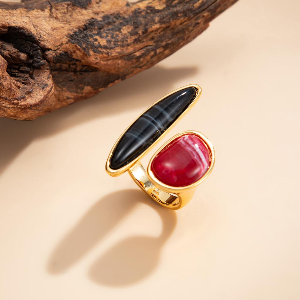 Ingemark Vintage Inlaid Resin Acrylic Open Ring for Women Elegant Irregular Geometry Adjustable Knuckle Ring Daily Wear Jewelry