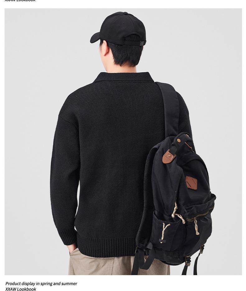 Mu Yuan Unisex American Cleanfit Polo Collar Sweater - Casual, Loose, Versatile Knitwear for Men