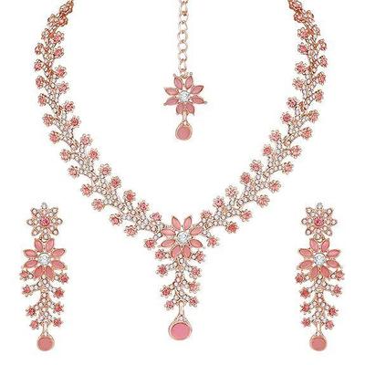 Diamond Necklace Jewellery Set for Women with Earrings and Maang Tikka for Wedding, Party, Engagements & Festivals