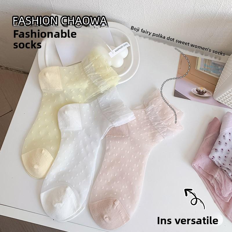 Spring and Summer Lightweight Foggy Breathable Mid-Length Stockings with Children's Lace and Cool Patterned Design