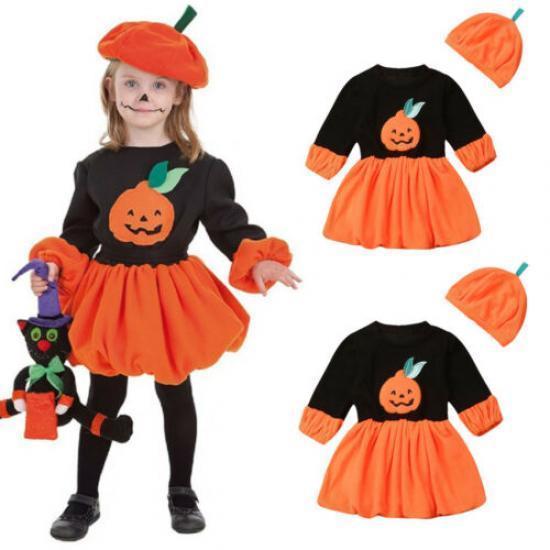 Buy Halloween Toddler Baby Girl Pumpkin Clothes Long Sleeve Dress Skirt