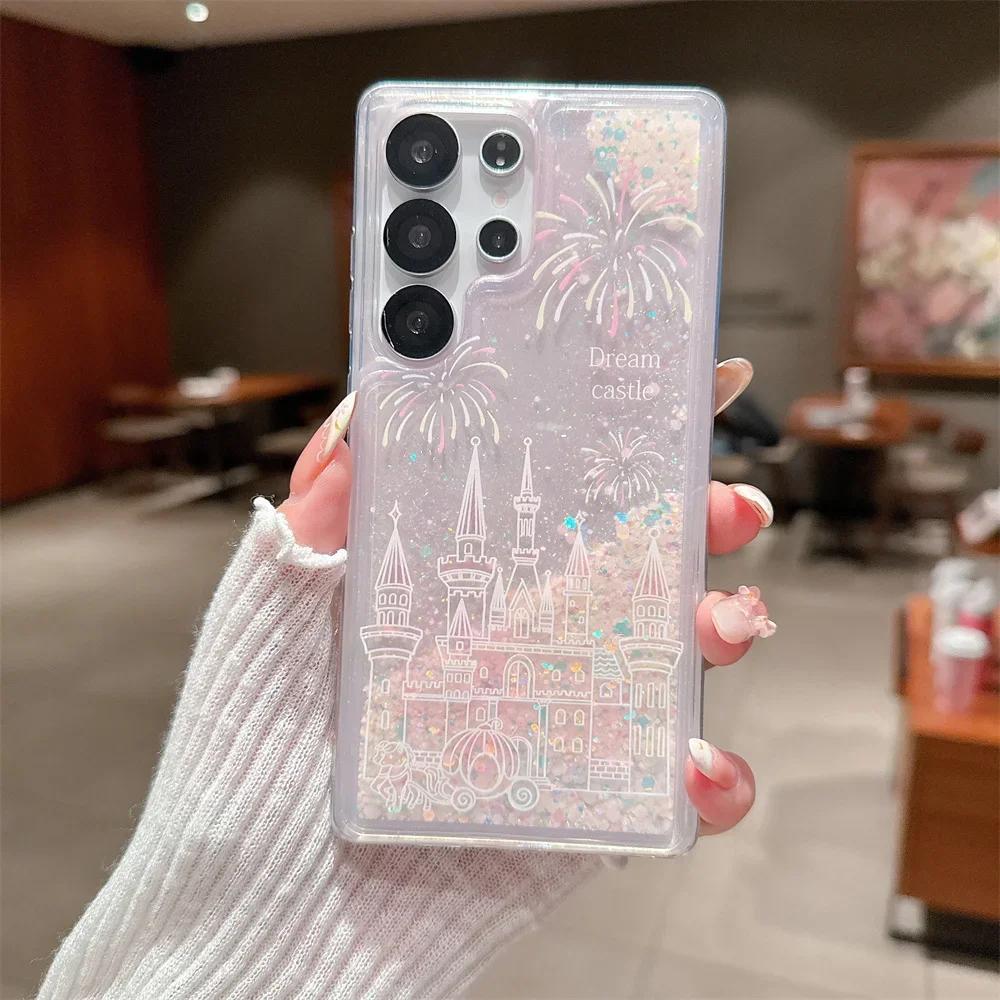 Y2K Castle Noctilucent Quicksand Glitter Case For Samsung Galaxy S25ultra S22 S23 S24 Ultra S25 Plus Transparent Silicone Cover
