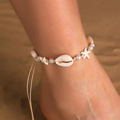 Pearl Starfish Pendant Ankle Handmade Beach Foot Chain Cute Boho Beaded Anklets  Beach Vacation