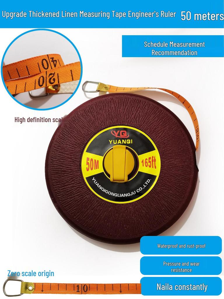 Large Measuring Tape Set: 50m, 30m Steel Tapes and 100m Cloth Tape for Construction, Engineering and Handheld Measurements.
