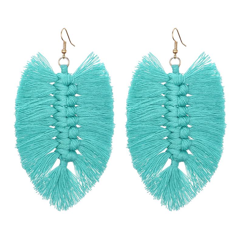

LOVBEAFAS Brand Tassel Earrings for Women Fashion Zircon Big Statement Long Fringe Bohemian Handmade Weave Dangle Drop Earings зелений