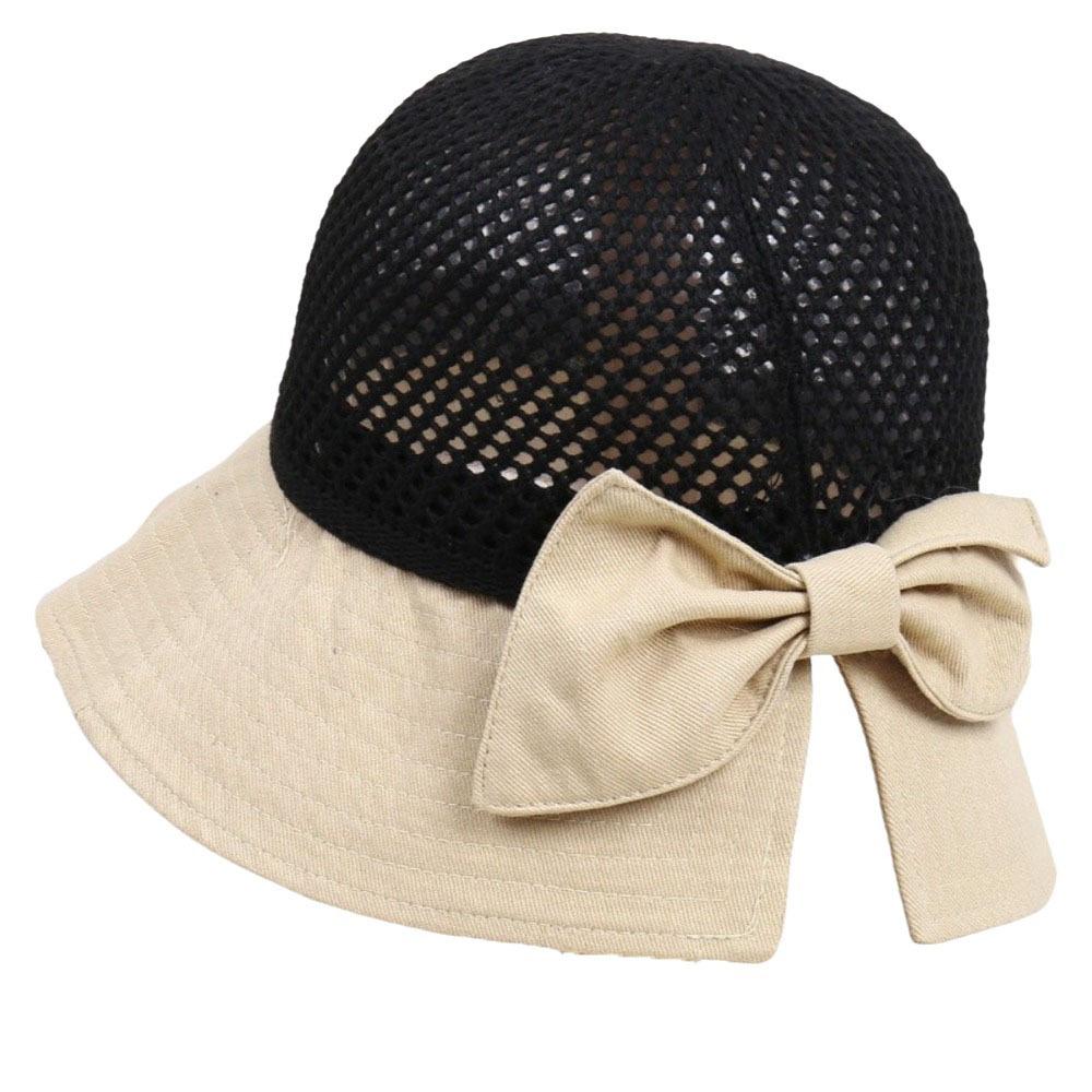 Hollow Bow Sun Hat Japanese Knitted Bucket Hat Fashion Bowtie Fisherman Hat Summer