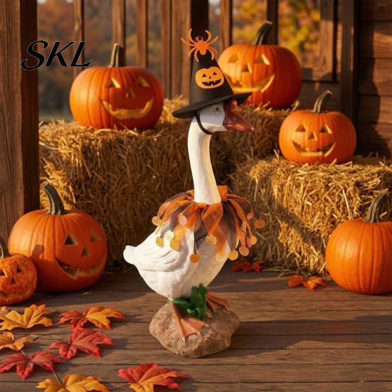 Goose Outfit with Pumpkins 1 Set Halloween Outfit, Lawn Festive Clothes Pumpkin Spider Pointed Costume Elements Hat, Porch for 23 Inch Statue Outdoor