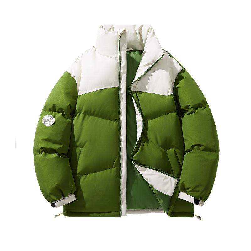 Winter Couple Stand-up Collar Color Matching Thickened Warm Trend Loose Cotton-padded Clothes