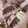 Vintage French Black Lace Ruffles Bedding Set Solid Color Duvet Cover Set Flat/Fitted Bed Sheet Pillowcases With Pillowcases